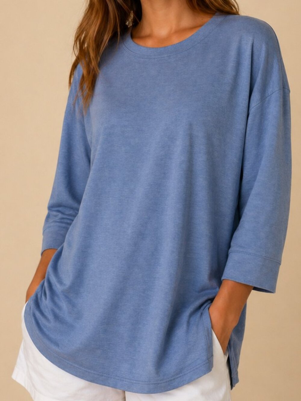 Athleta Blue Tranquility Top Soft Athleisure 3/4 Sleeve Yoga Pilates Lounge Tee